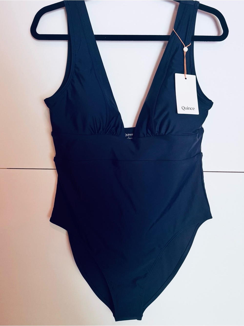 NWT Quince Italian Plunge One-Piece Swimsuit Deep Navy XL - Picture 2 of 10